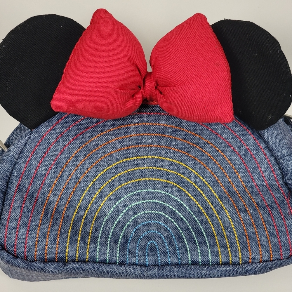 Disney Denim Embroidered Minnie Mouse Bow Bag Purse Miny 8"x5" - Picture 7 of 8
